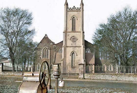 19th Century town church image restored and re-coloured to look as new