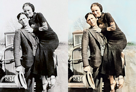 1930's Image of Bonnie and Clyde restored, Coloured and HD Enhanced