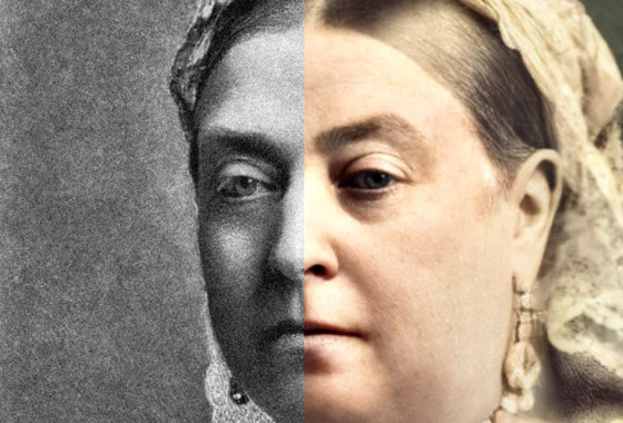 Comparison Image of a Queen Victoria before / after being restored, Coloured and HD Enhanced