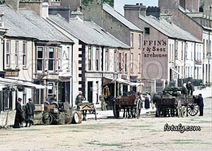 An old Warrenpoint photo that has been restored, HD enhanced and colourised of a busy Church Street.