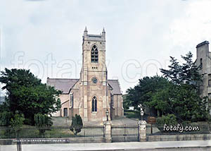 An old image that has been restored, colourised and HD enhanced of the Church of Ireland building in Warrenpoint