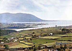 Old image of Warrenpoint, Carlingford Lough and Mourne Mountains that has been fully restored and colourised