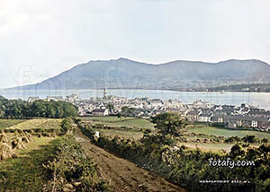 Old Victorian image of Warrenpoint, Carlingford Lough and the Cooley Mountains that had been coloured, HD enhanced and fully restored.