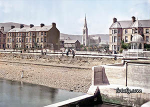 An old image that has been HD enhanced, restored and colourised of St Peter's church and seafront