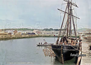 An Old Image of Warrenpoint harbour and Square. The image has been restored, HD enhanced and colourised