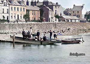 An old image of boatmen on Carlingford Lough adjacent to Havelock Place. The images has been colourised, HD enhanced and fully restored.