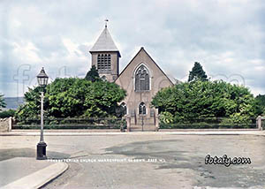 An old image that has been fully restored, colourised and HD enhanced of Warrenpoint Presbyterian Church.