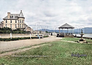 A Victorian era image of the Great Northern Hotel,  promenade, fountian and bandstand. The image had been fully restored, HD enhanced and colourised.