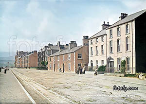 An old image of Warrenpoint promenade houses. The image has been colourised, fully restored and HD enhanced.