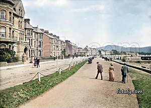 An old image of the promenade and G.N. Hotel in Warrenpoint. The image has been fully restored, colourised and HD Enhanced