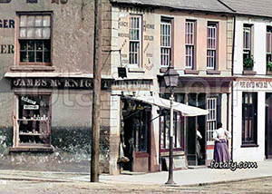 A Victorian era image of James McKnight shop at the corner of Duke Street and Church Street. This image has been fully restored, colourised and HD enhanced.